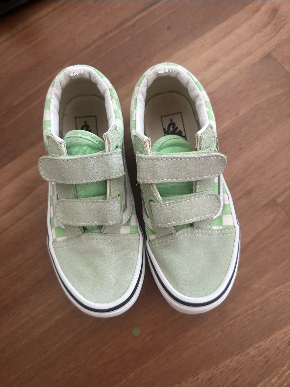 Vans Kids Green Checkerboard Velcro Sneakers